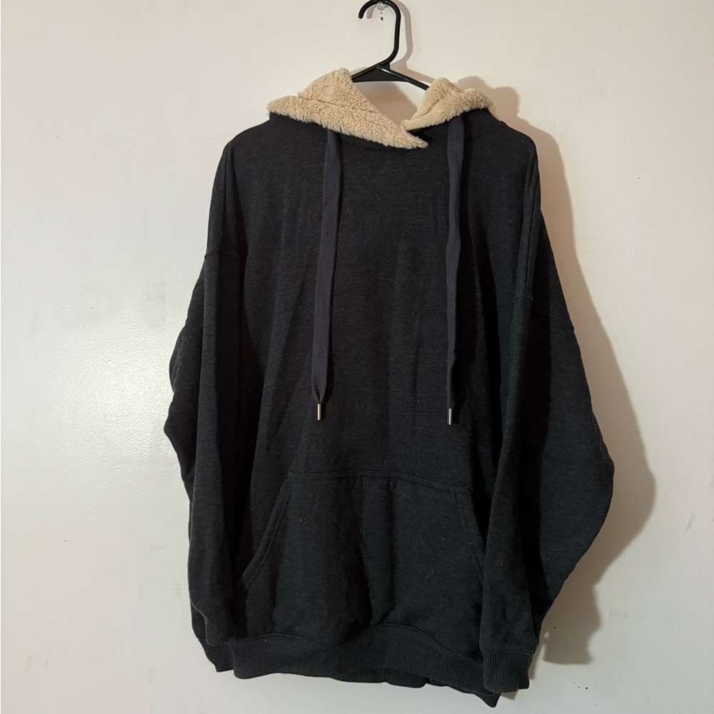 aerie dark grey fur hood sweatshirt